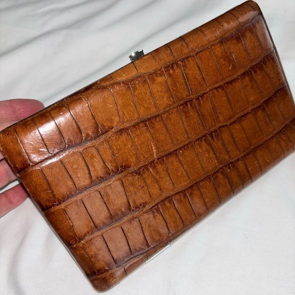 Abas Tan Crocodile Embossed Clutch
